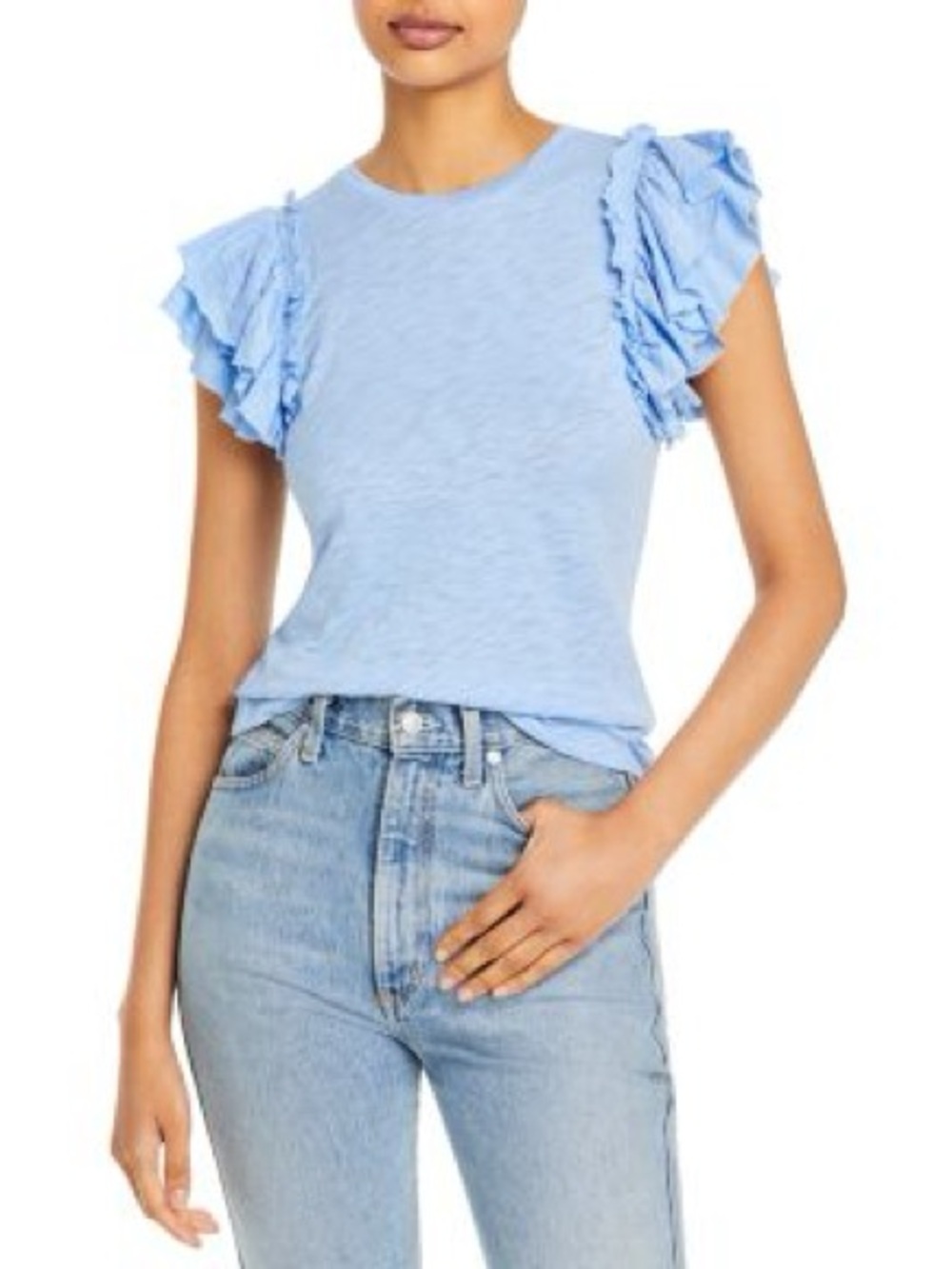 Goldie Double Ruffle Slub Knit Cap Sleeve Tee
